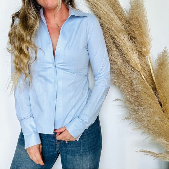 JONES NEW YORK Light Baby Blue Classic Collar Button Down Blouse Shirt Top 0 - Picture 2 of 11